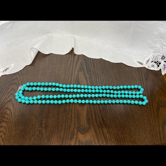 Vintage Turquoise Glass Beaded Long Necklace Layer - Picture 6 of 10